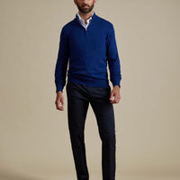 Duchamp Mens Quarter Zip Funnel Neck Oxford Blue BMG