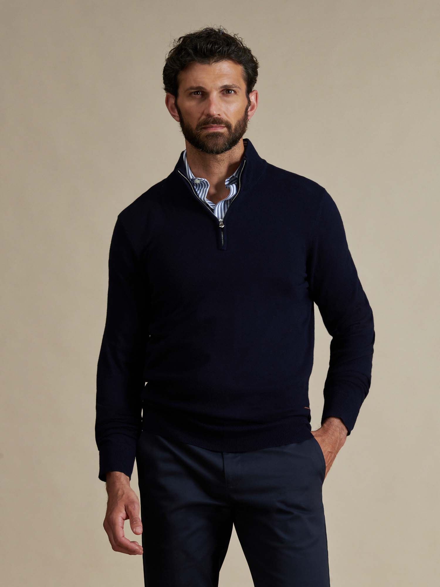 Duchamp Mens Quarter Zip Funnel Neck Deep Well