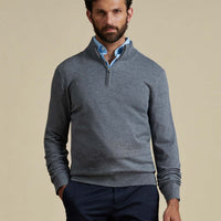 Duchamp Mens Quarter Zip Funnel Neck Smoked Pearl Marl