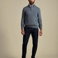 Duchamp Mens Quarter Zip Funnel Neck Smoked Pearl Marl