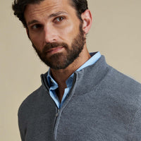 Duchamp Mens Quarter Zip Funnel Neck Smoked Pearl Marl