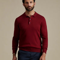 Duchamp Mens Long Sleeve Polo Knit Rumba Red