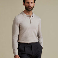 Duchamp Mens Long Sleeve Polo Knit Silver Grey Marl