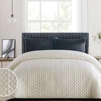 Duchamp Premium Satin Geo Dutch Velvet Bedspread Bright White