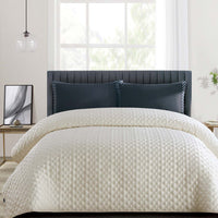 Duchamp Premium Satin Geo Dutch Velvet Bedspread Bright White