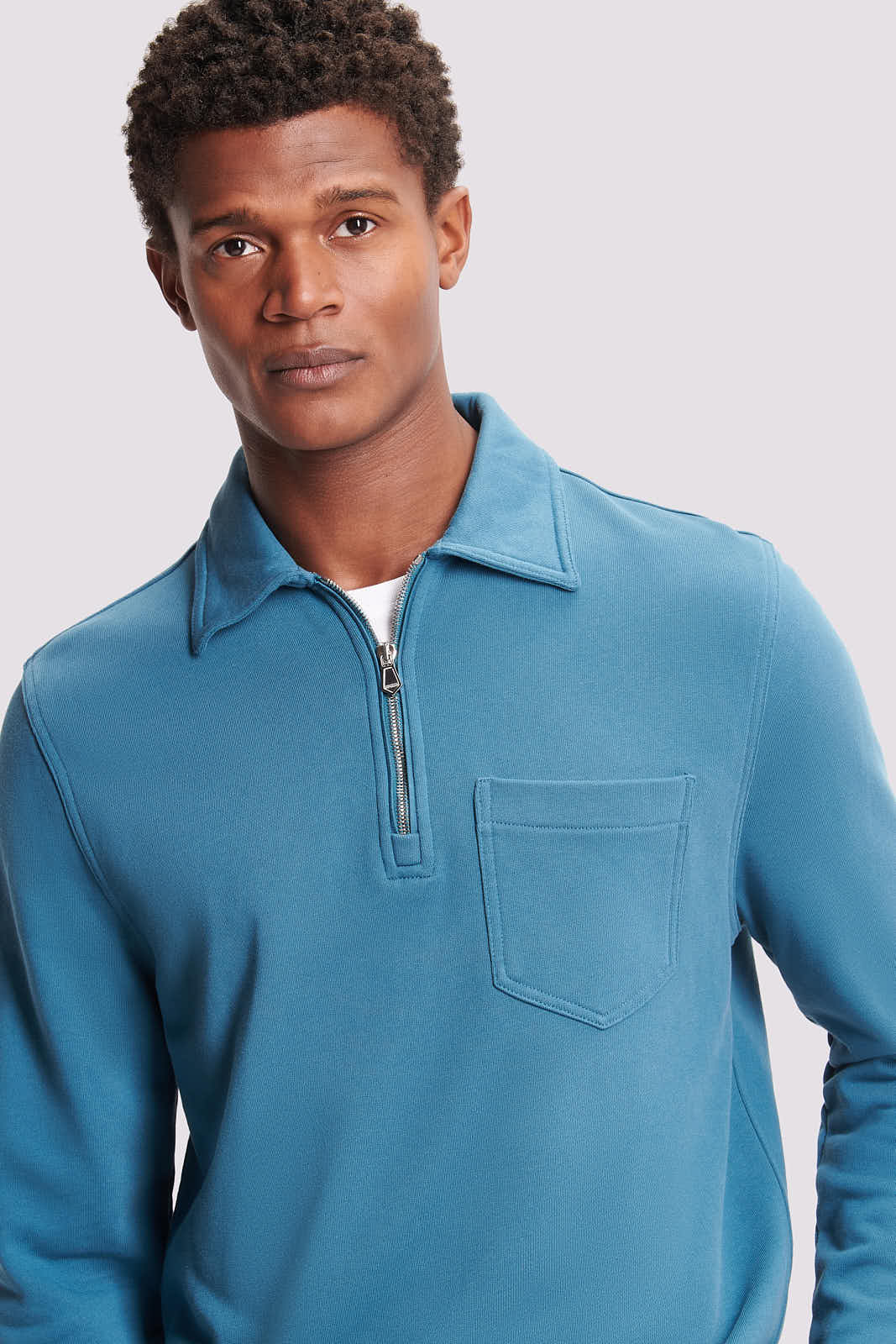 Duchamp French Terry 1/4 Zip Collar Sweatshirt Teal Blue