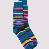 Duchamp Mens Multi-Stripe Socks Blue Coral