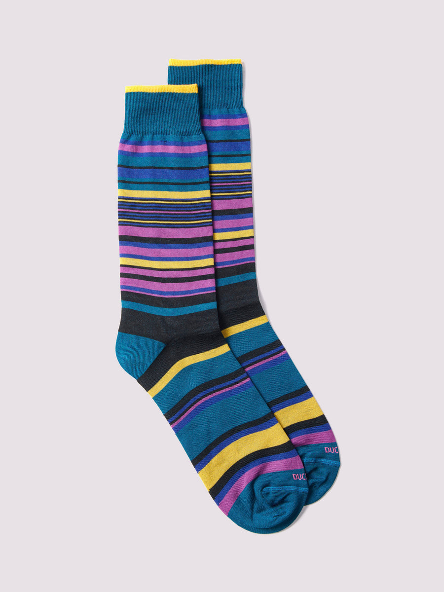 Duchamp Mens Multi-Stripe Socks Blue Coral