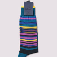 Duchamp Mens Multi-Stripe Socks Blue Coral