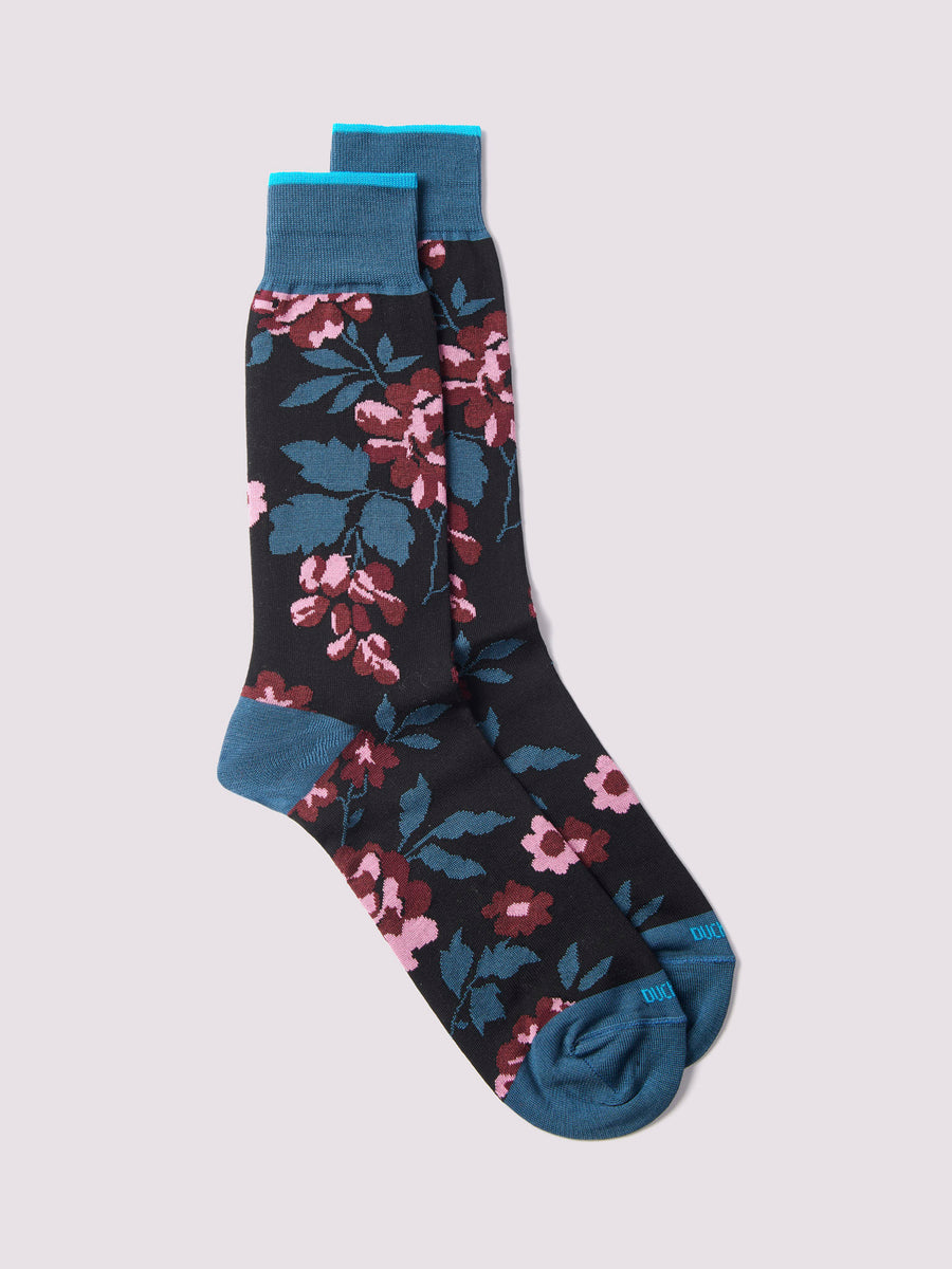 Duchamp Mens Floral Socks Black