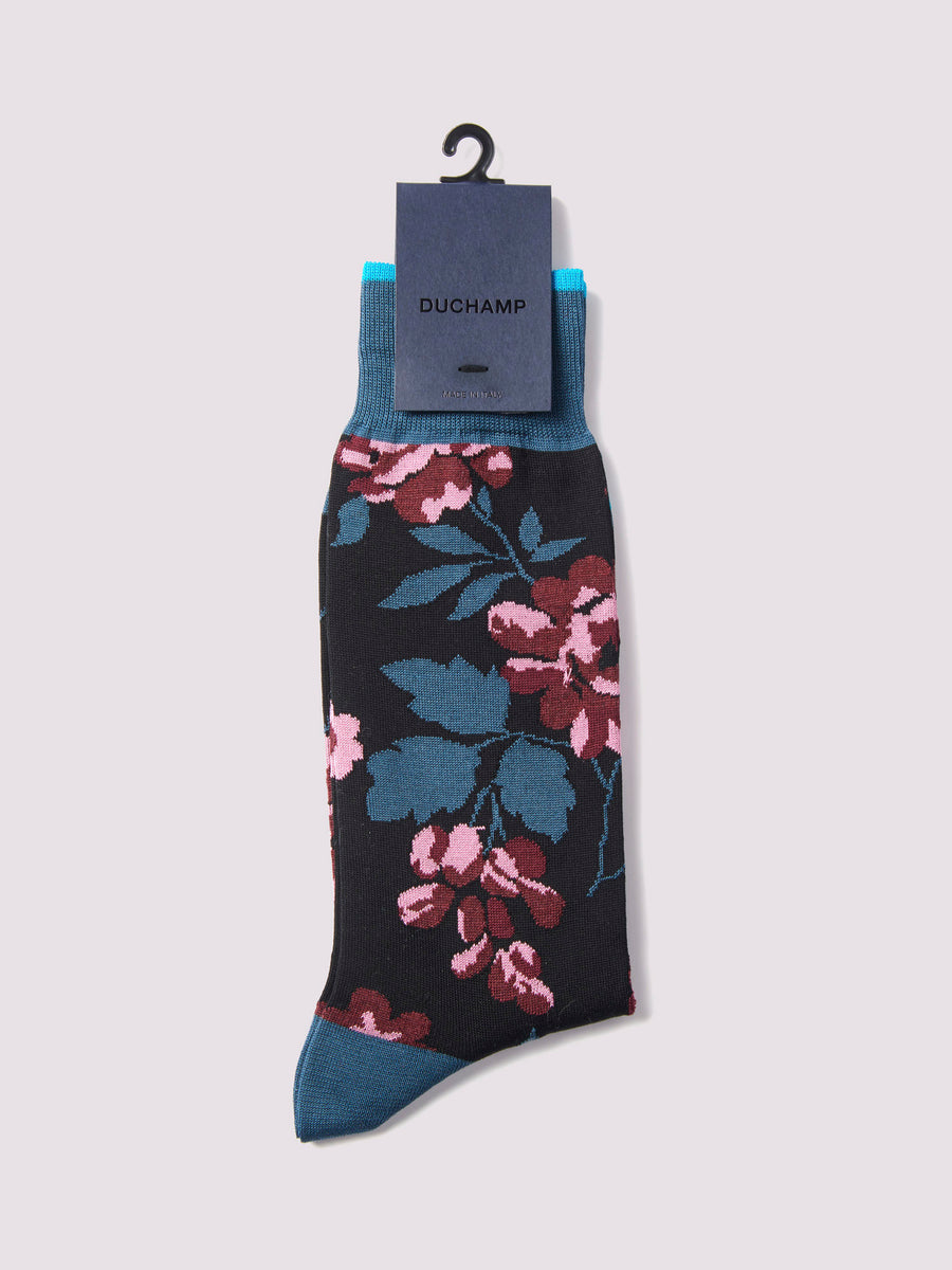 Duchamp Mens Floral Socks Black