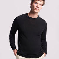 Merino Wool Crew Neck Sweater in Black