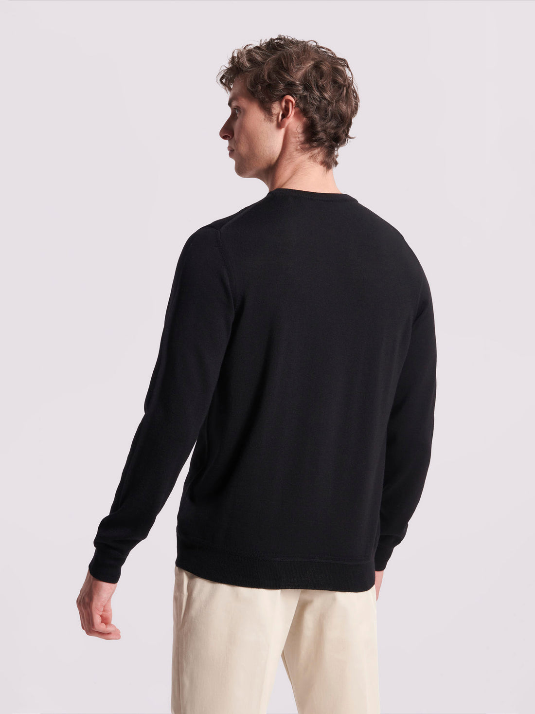 Merino Wool Crew Neck Sweater in Black