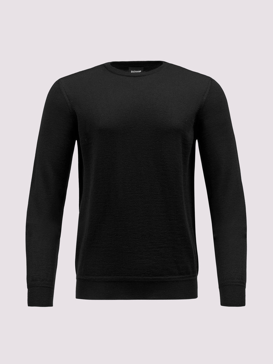 Duchamp Mens Merino Wool Crew Neck Sweater Black