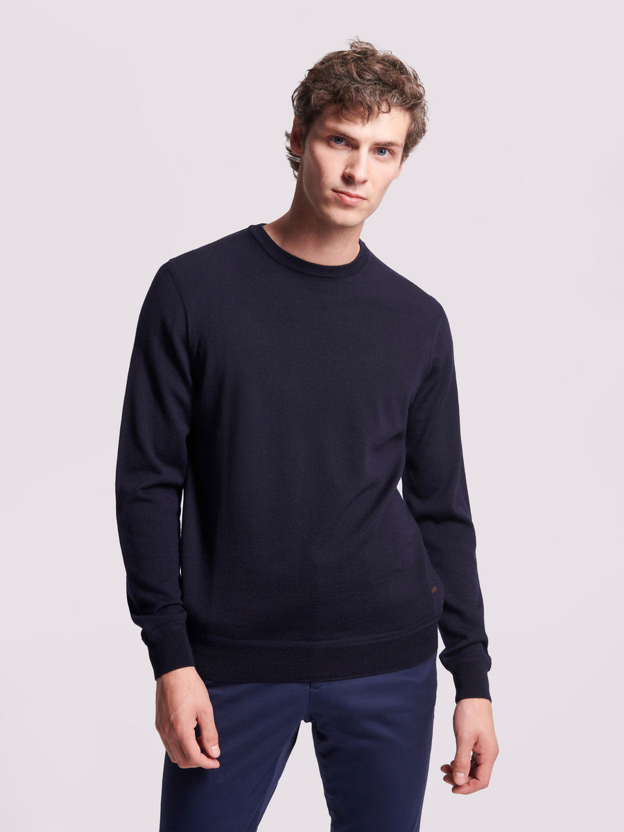 Duchamp Mens Merino Wool Crew Neck Sweater Deep Well