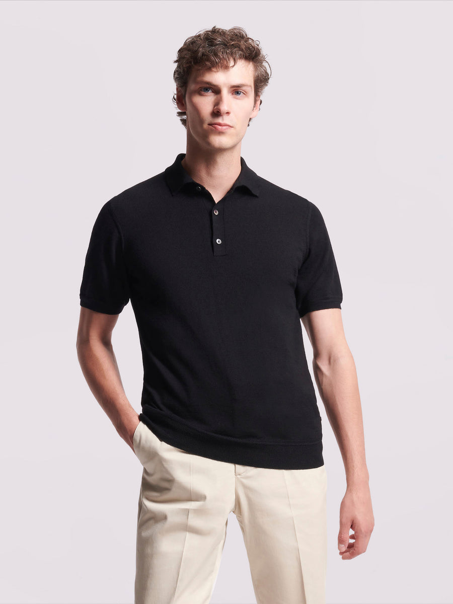 Duchamp Mens Merino Wool Polo Shirt Black