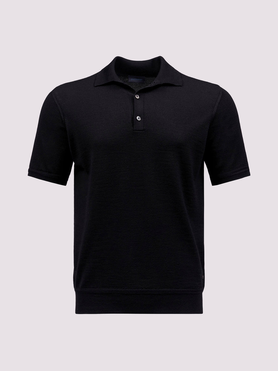 Duchamp Mens Merino Wool Polo Shirt Black