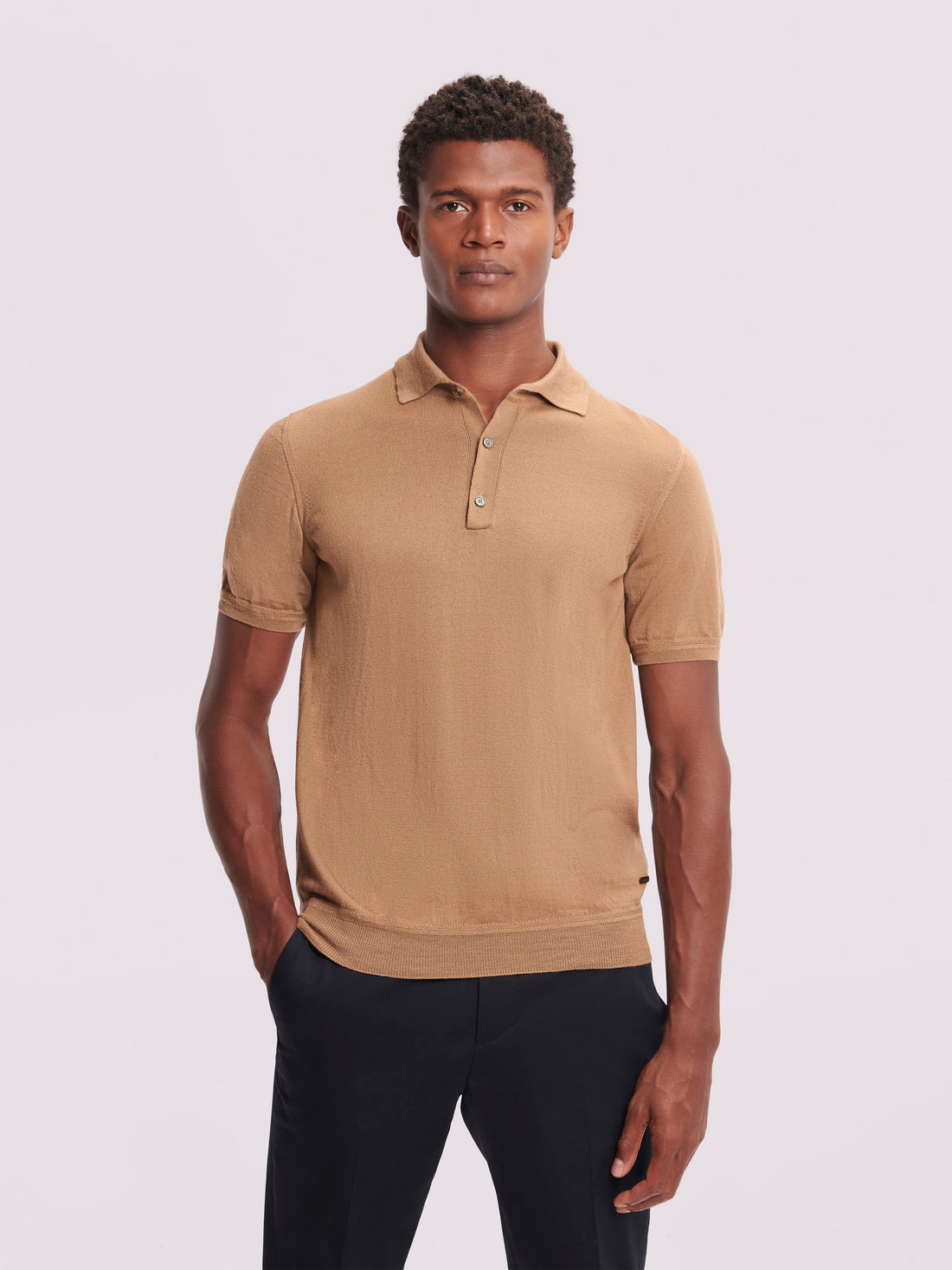 Duchamp Mens Merino Wool Polo Shirt Tobacco Brown