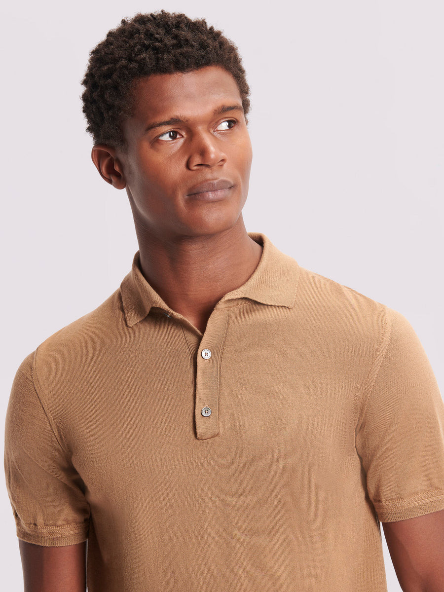 Duchamp Mens Merino Wool Polo Shirt Tobacco Brown