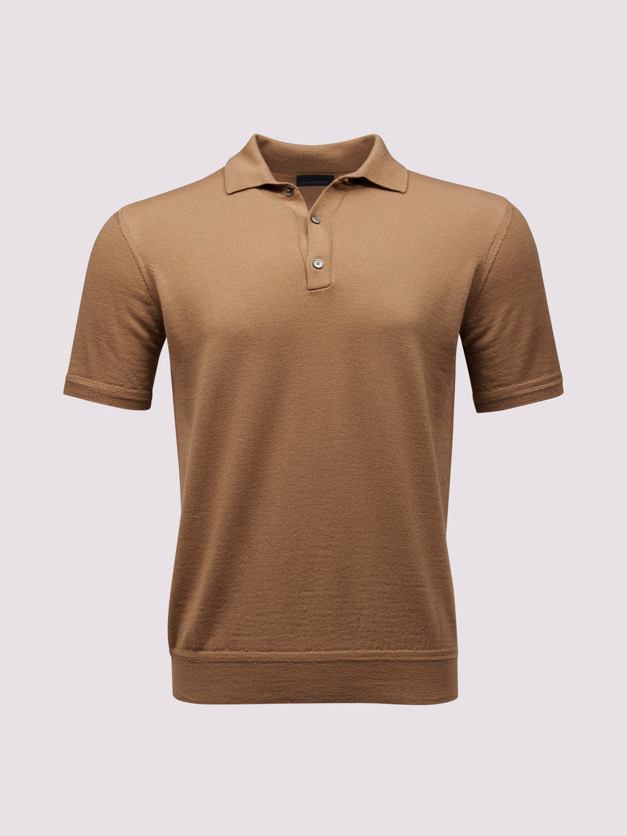 Duchamp Mens Merino Wool Polo Shirt Tobacco Brown