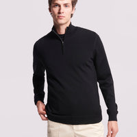 Merino Wool 1/4 Zip Funnel Neck Sweater in Black