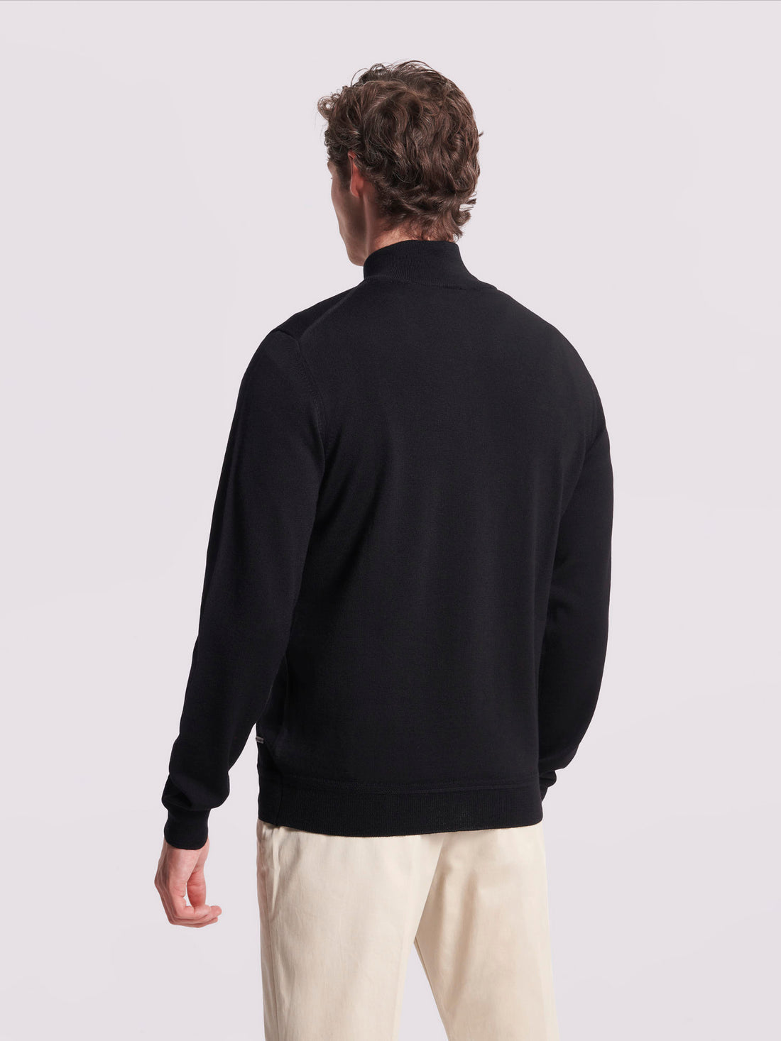 Merino Wool 1/4 Zip Funnel Neck Sweater in Black