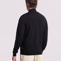 Merino Wool 1/4 Zip Funnel Neck Sweater in Black