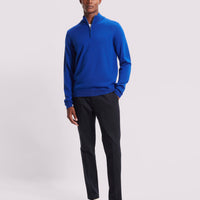 Merino Wool 1/4 Zip Funnel Neck Sweater in Cobalt Blue