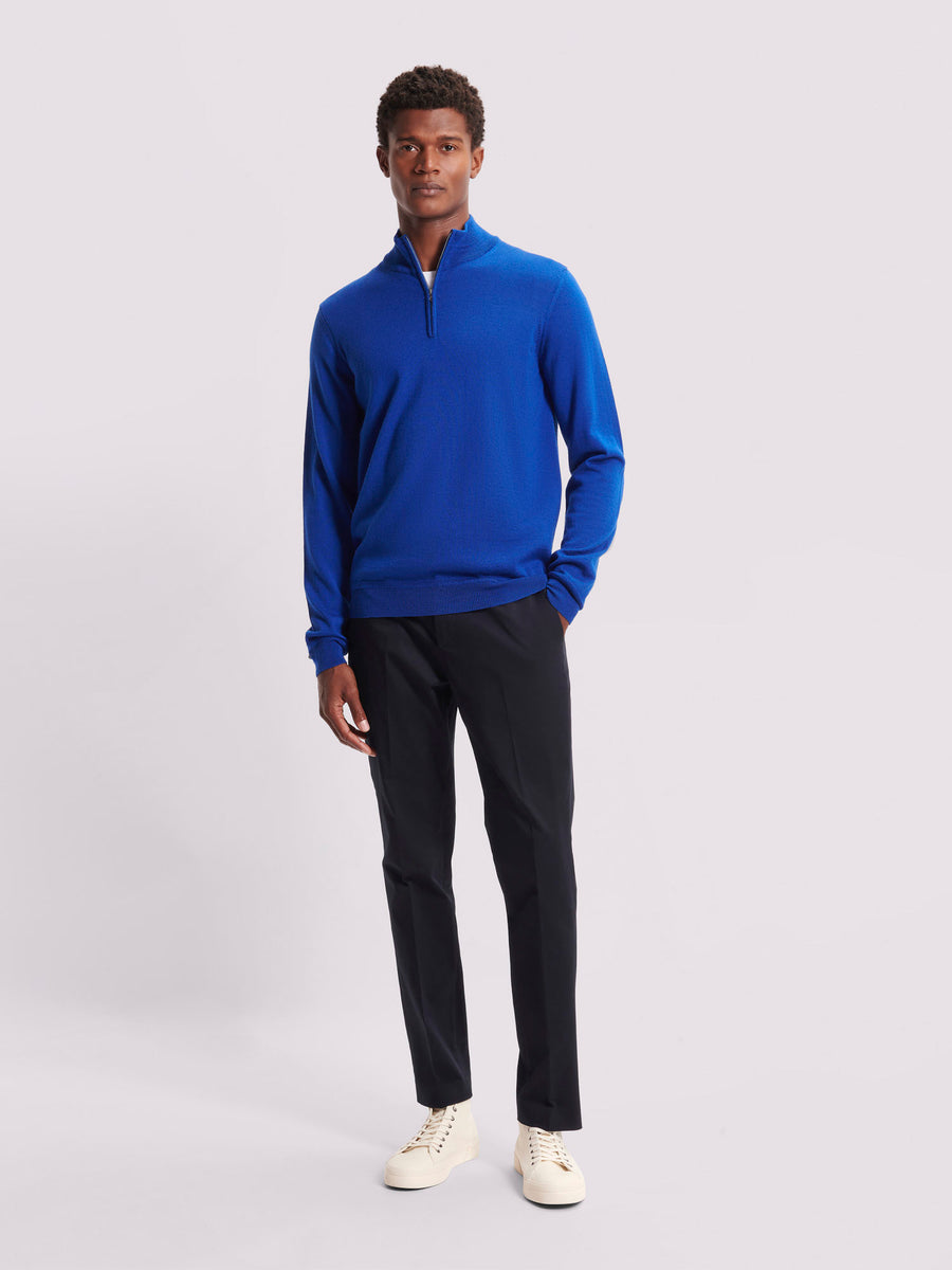 Merino Wool 1/4 Zip Funnel Neck Sweater in Cobalt Blue