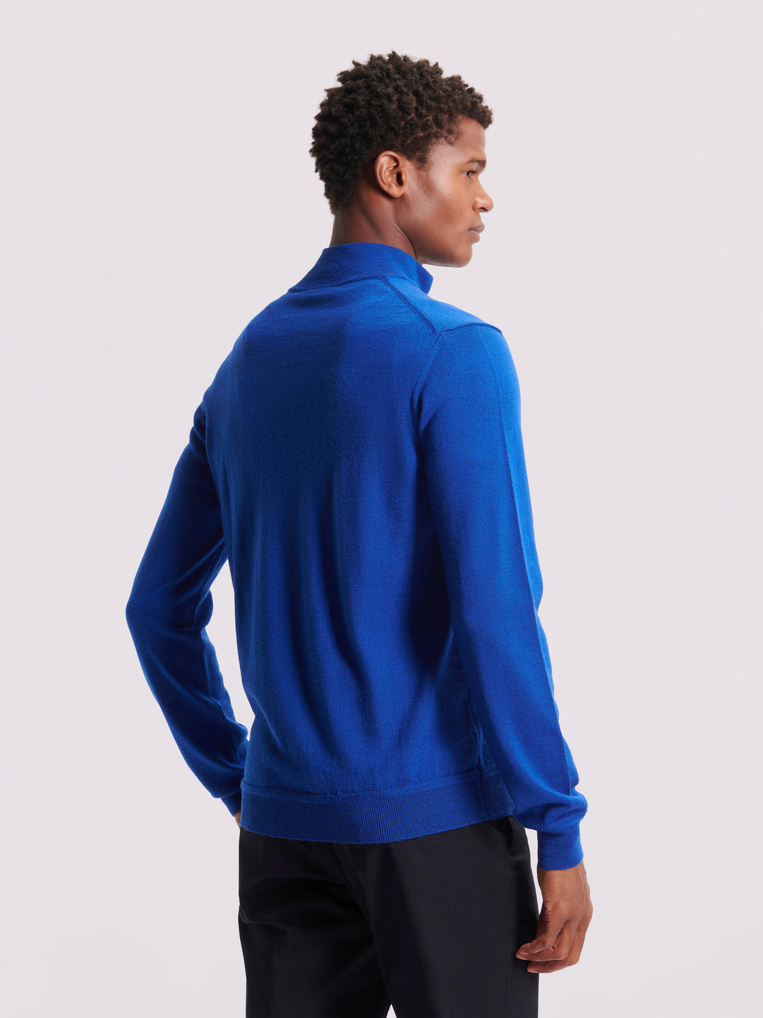 Merino Wool 1/4 Zip Funnel Neck Sweater in Cobalt Blue