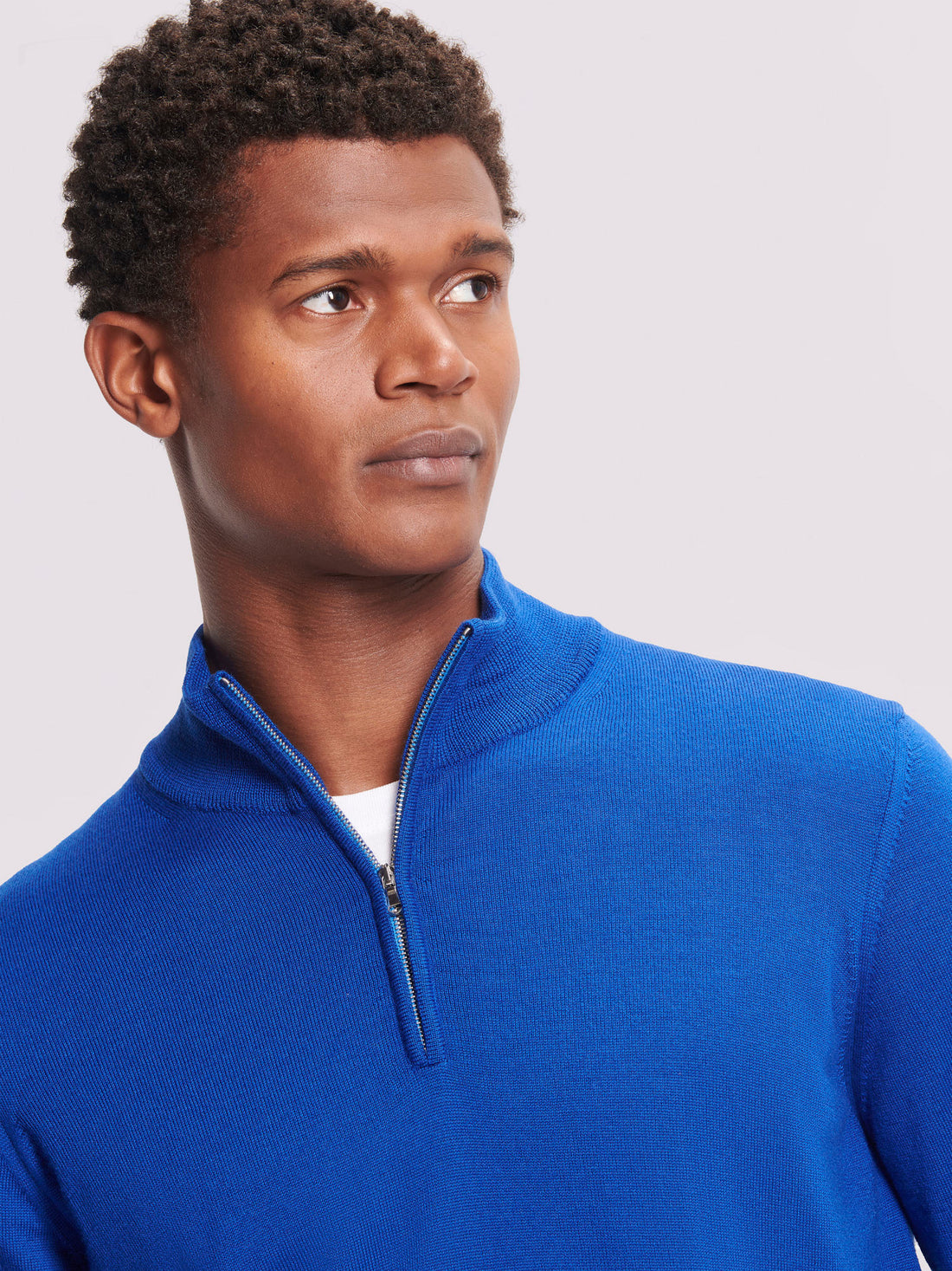 Merino Wool 1/4 Zip Funnel Neck Sweater in Cobalt Blue