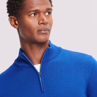 Merino Wool 1/4 Zip Funnel Neck Sweater in Cobalt Blue