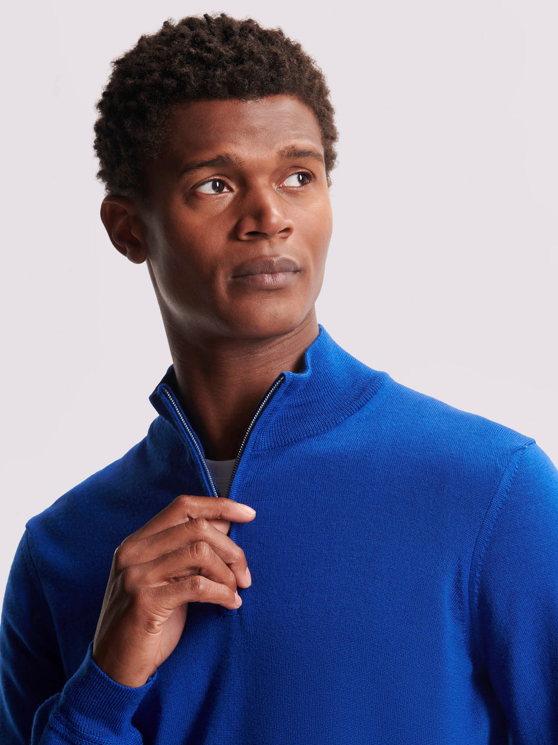 Merino Wool 1/4 Zip Funnel Neck Sweater in Cobalt Blue