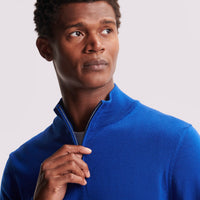 Merino Wool 1/4 Zip Funnel Neck Sweater in Cobalt Blue