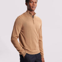 Merino Wool 1/4 Zip Funnel Neck Sweater in Brown