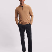 Merino Wool 1/4 Zip Funnel Neck Sweater in Brown