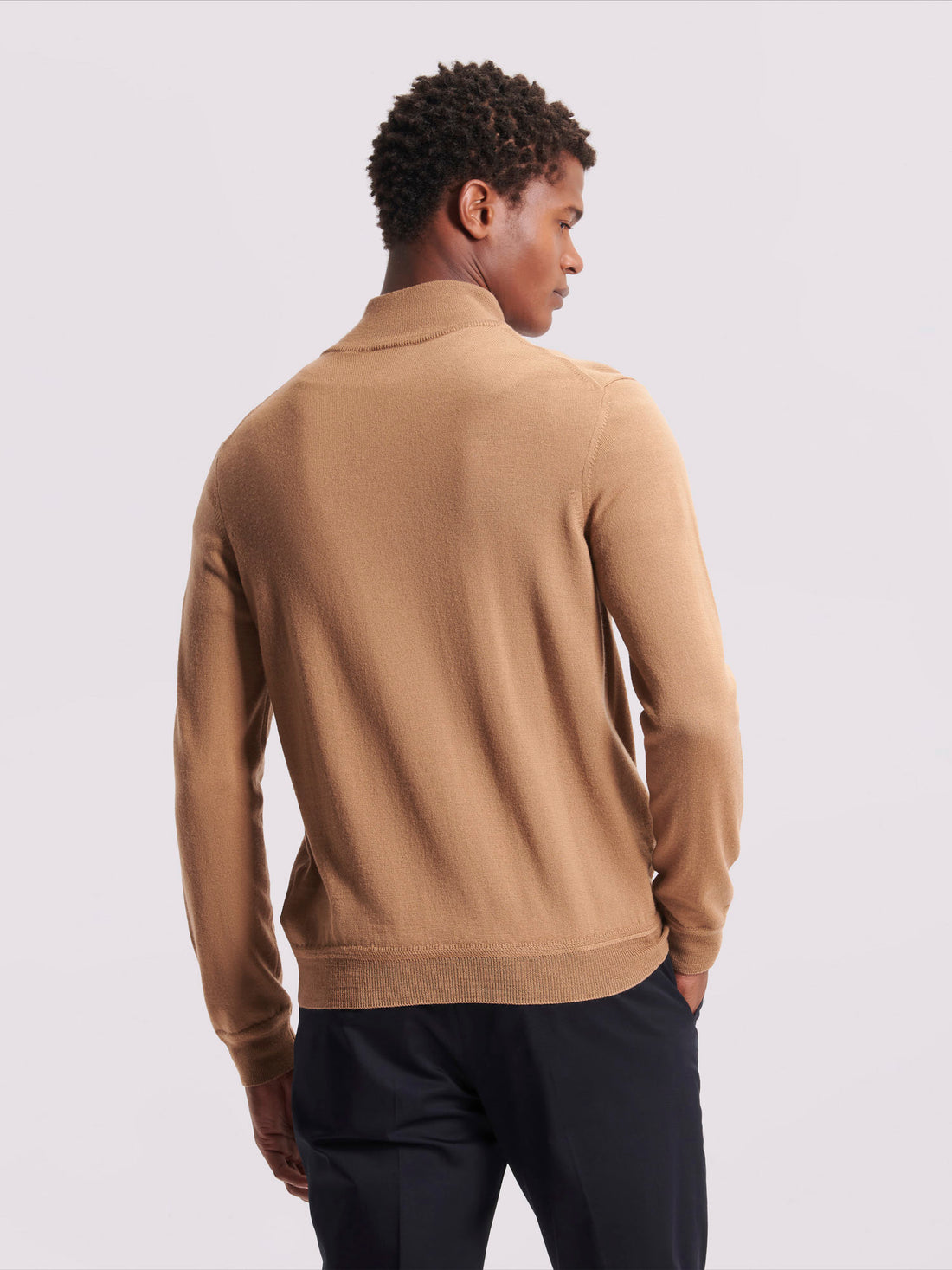 Merino Wool 1/4 Zip Funnel Neck Sweater in Brown