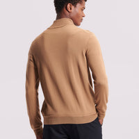 Merino Wool 1/4 Zip Funnel Neck Sweater in Brown