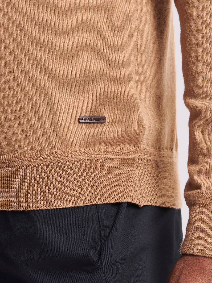 Merino Wool 1/4 Zip Funnel Neck Sweater in Brown