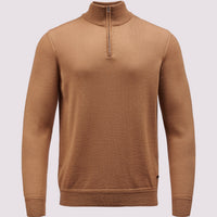 Merino Wool 1/4 Zip Funnel Neck Sweater in Brown