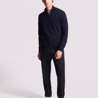 Merino Wool 1/4 Zip Funnel Neck Sweater Dark Navy