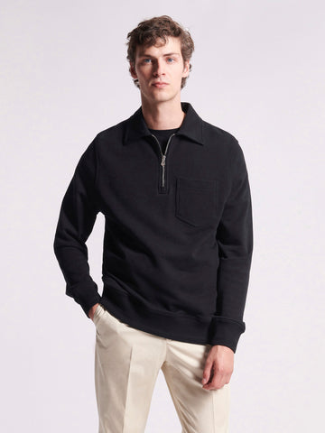 Duchamp Mens French Terry 1/4 Zip Collar Sweatshirt Black