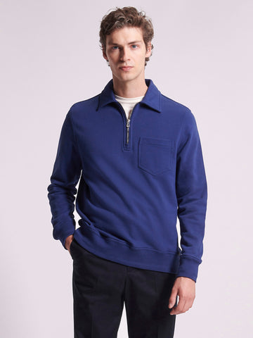 Duchamp Mens French Terry 1/4 Zip Collar Sweatshirt Medieval Blue