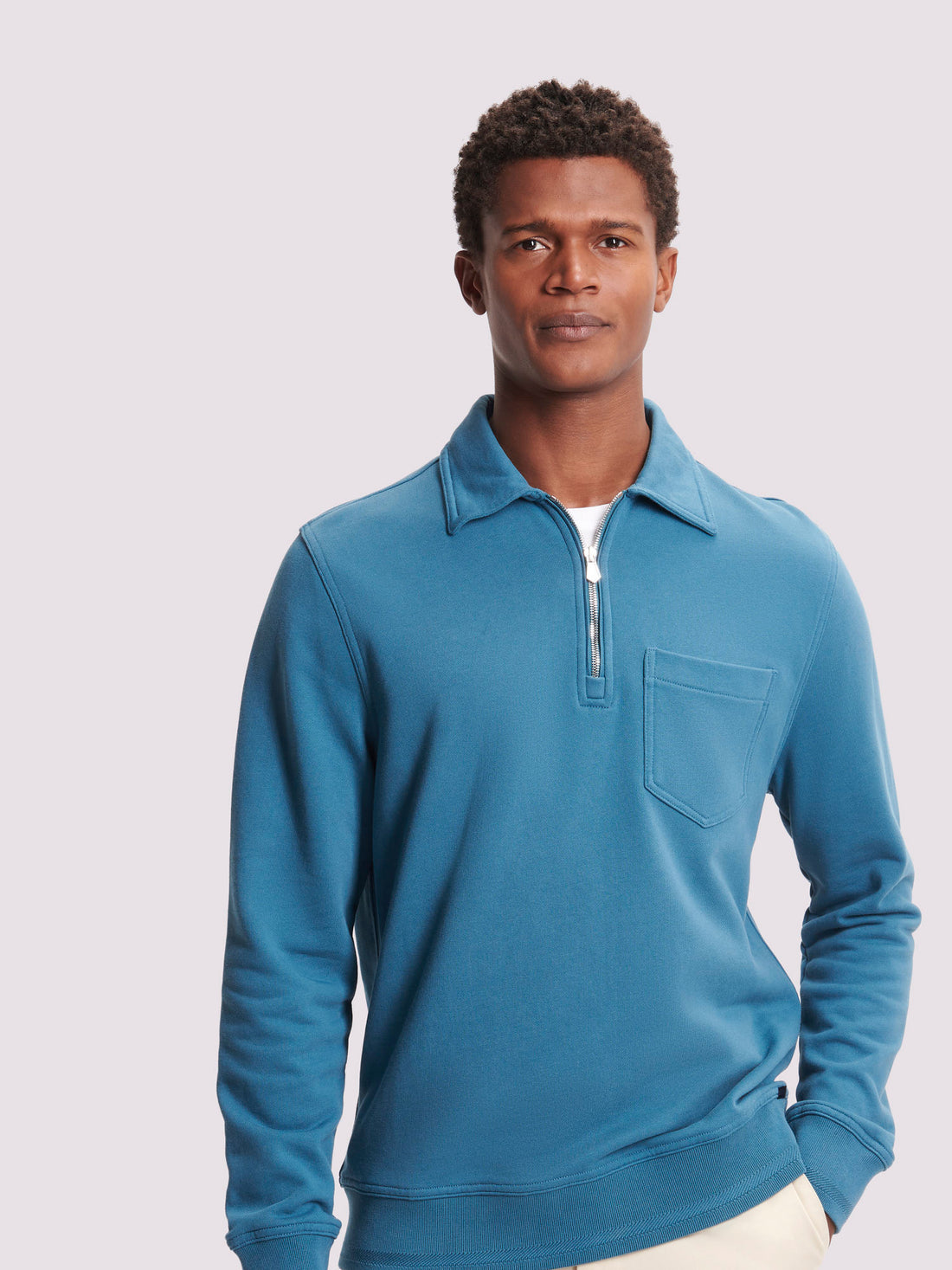 French Terry 1/4 Zip Collar Sweatshirt in Teal Blue