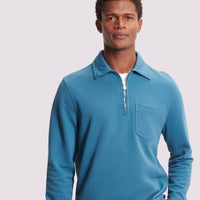 French Terry 1/4 Zip Collar Sweatshirt in Teal Blue