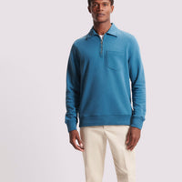 French Terry 1/4 Zip Collar Sweatshirt in Teal Blue