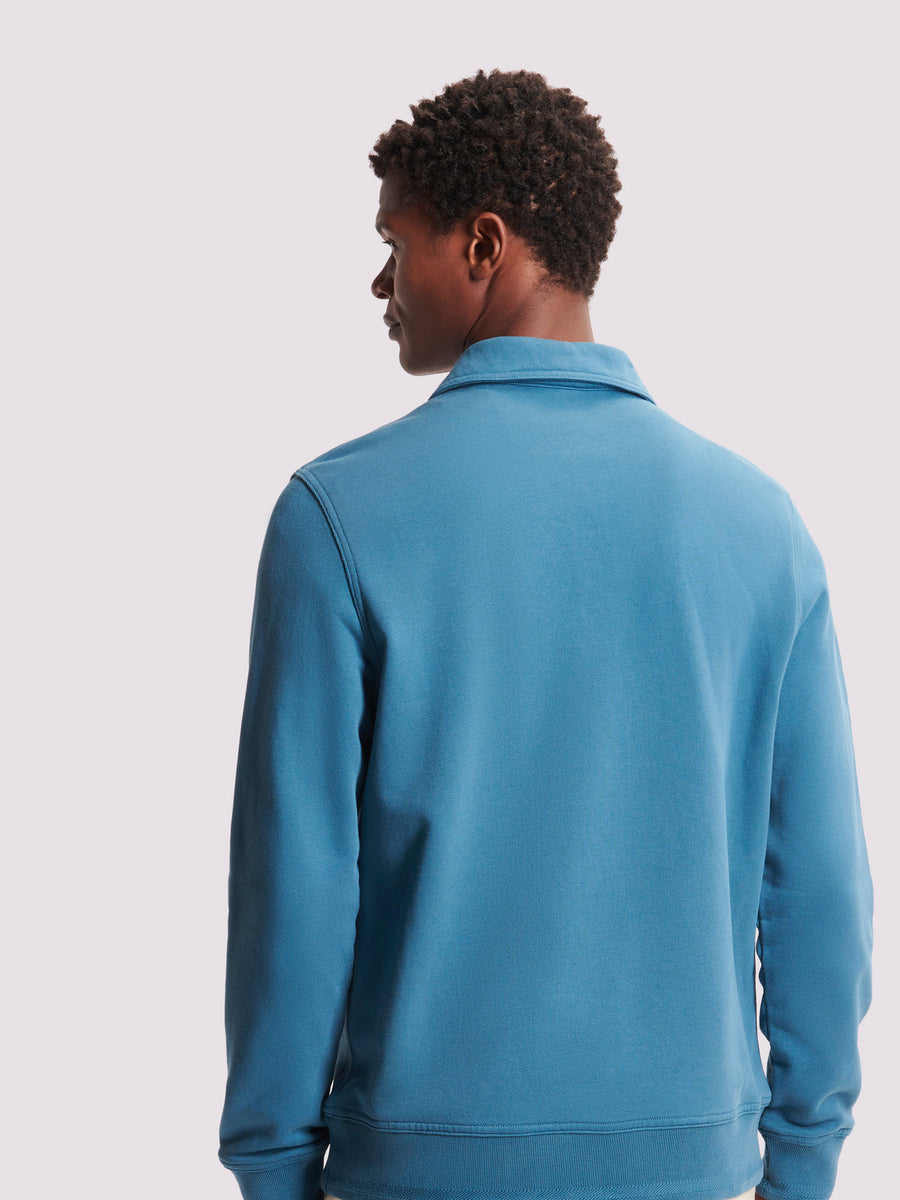 French Terry 1/4 Zip Collar Sweatshirt in Teal Blue