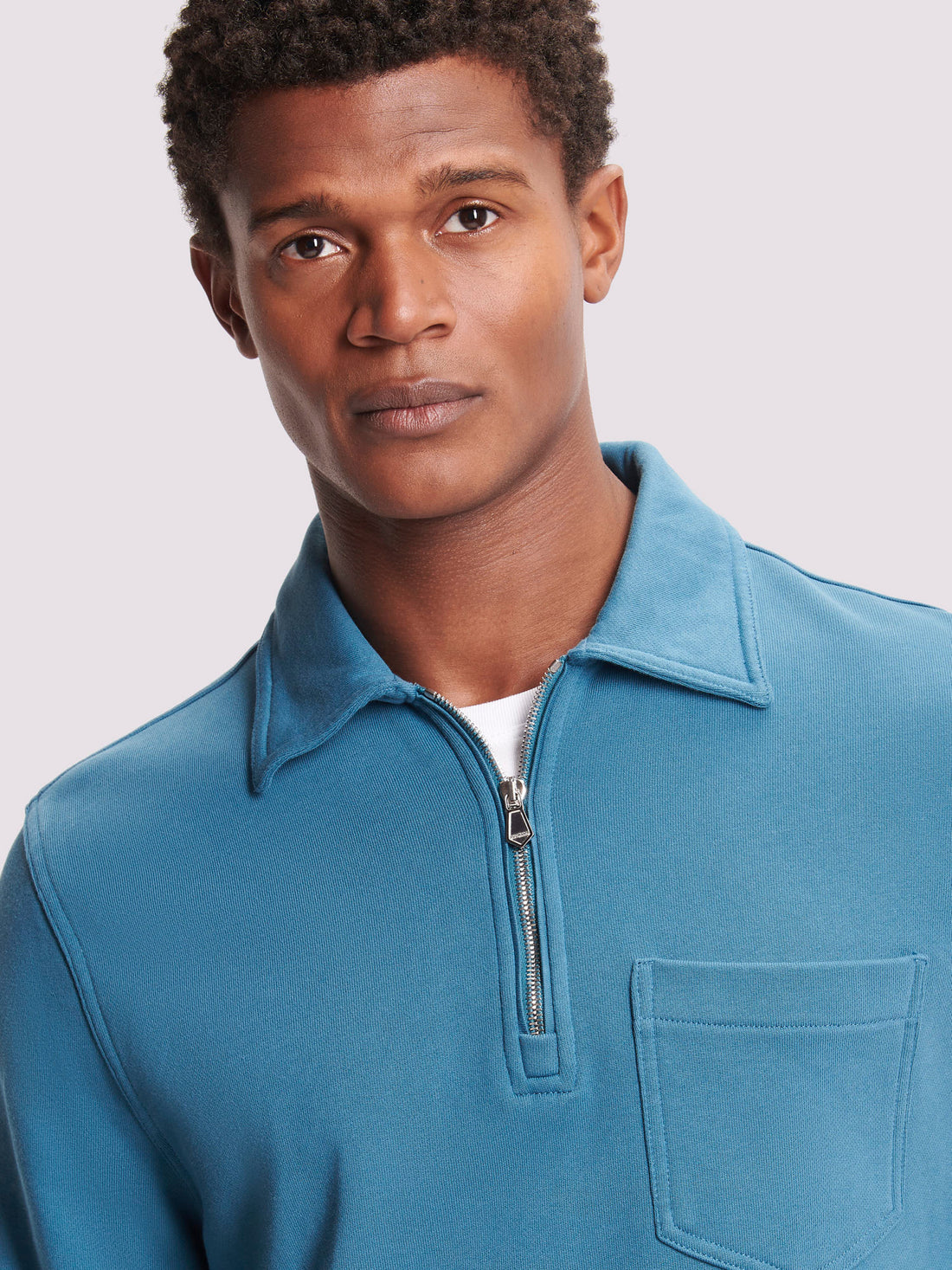 French Terry 1/4 Zip Collar Sweatshirt in Teal Blue