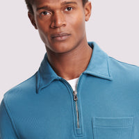 French Terry 1/4 Zip Collar Sweatshirt in Teal Blue