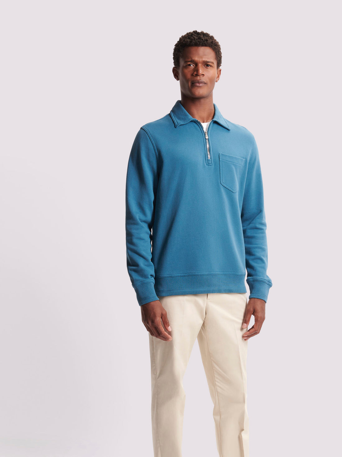 French Terry 1/4 Zip Collar Sweatshirt in Teal Blue